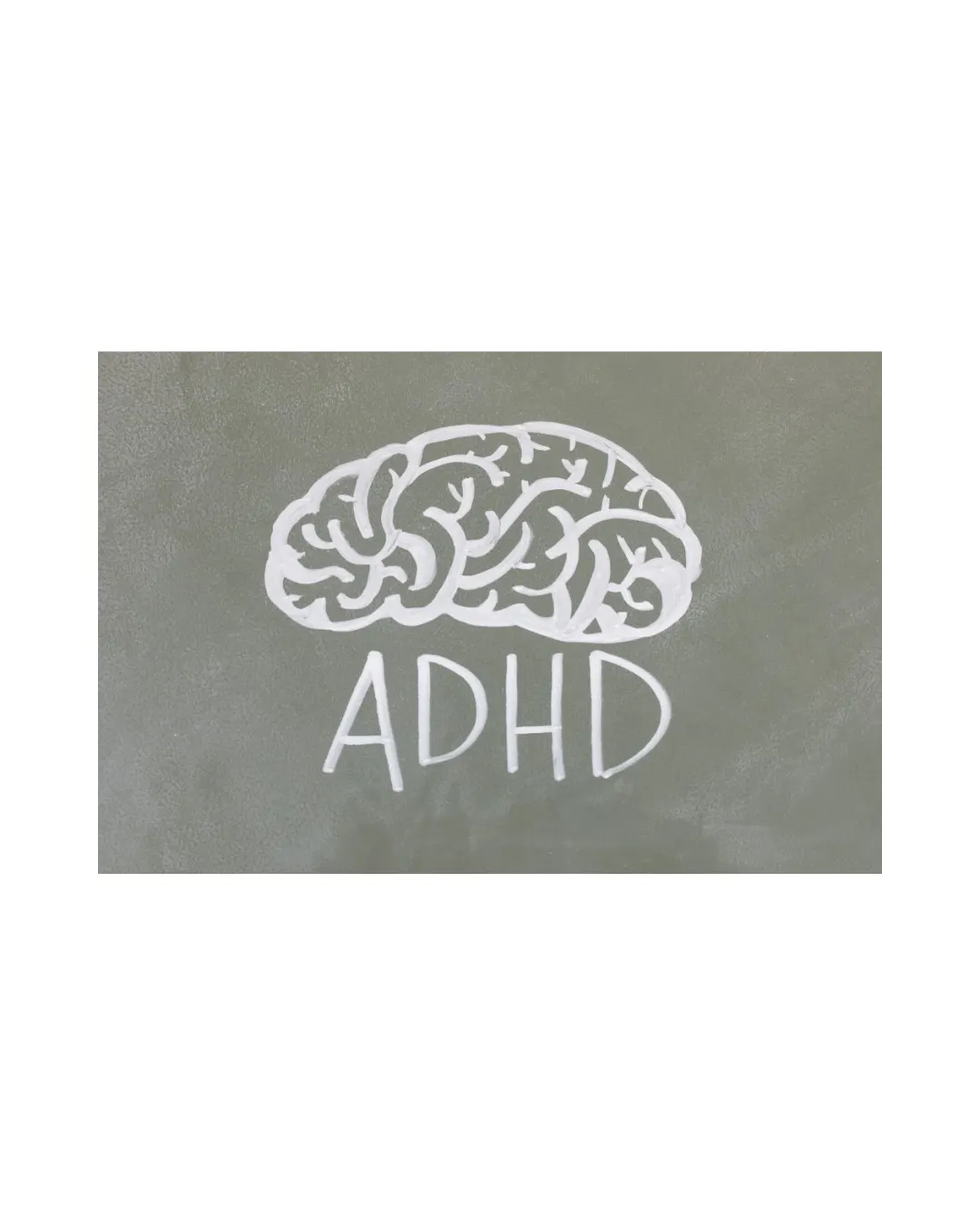 A chalkboard drawing of a brain with the word ADHD written underneath